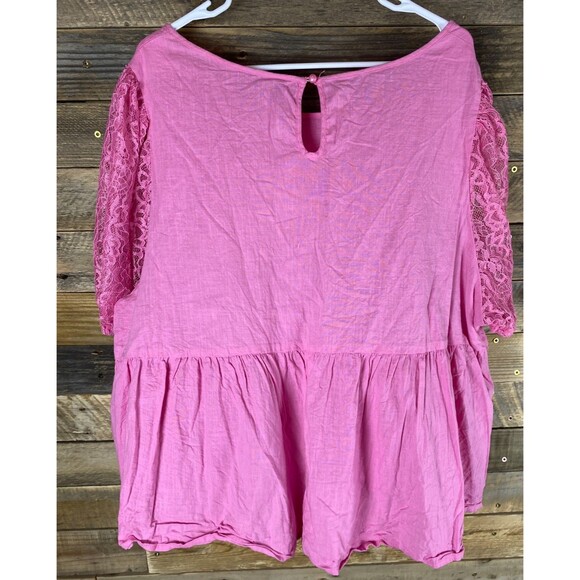 Shein Fit Womans Plus Sz 22 Pink Ruffled W/Puffy Lace Sleeves Top - Picture 7 of 10